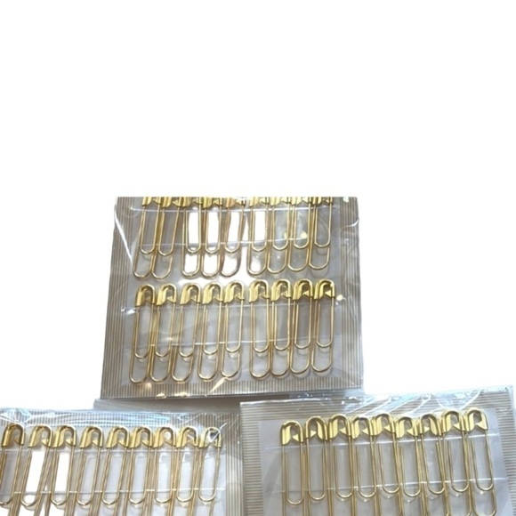 Anthropologie 3 Sets of 18 Long Gold Colored Safety Pin Paper Clips NEW Wrapped - Picture 4 of 4